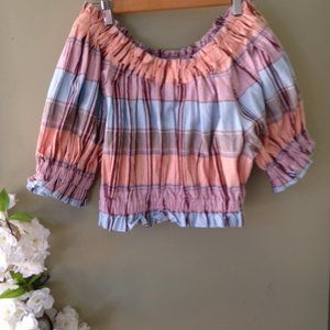 Paper London Off-shoulder Plaid Puffy Crop Top UK6 US4
